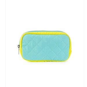 Haute Shore Charli Turks Quilted Cosmetic Pouch Blue Yellow Puffer NWT